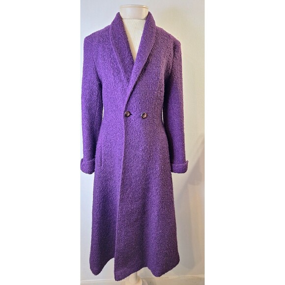 VTG 80's Long Purple Pea Coat Popcorn Knit Women's M Avant-garde WOOL Duster USA